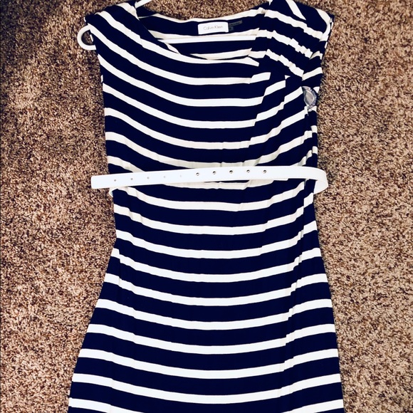 Calvin Klein Navy and White Striped Dress w Belt - Picture 8 of 8